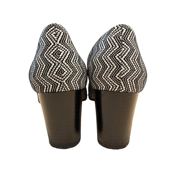 Brunate Womens Italian Made Black & White Chevron Heeled Pumps EU 38 US 7.5 Leat - Picture 10 of 11